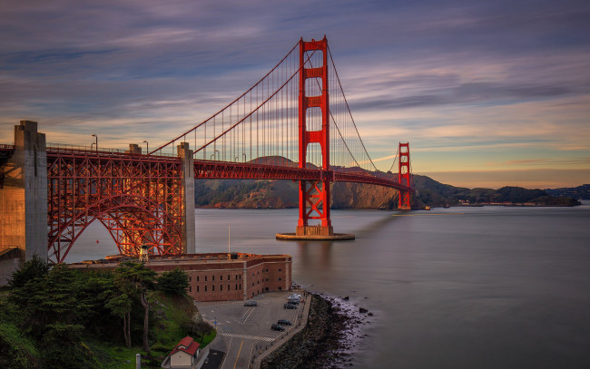 Обои картинки фото города, сан-франциско , сша, golden, gate, bridge, сан, франциско, калифорния, красный, подвесной, мост, горный, ландшафт, золотые, ворота
