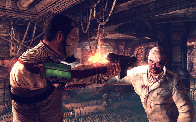 Обои картинки фото видео игры, afterfall,  insanity, человек, оружие, монстр