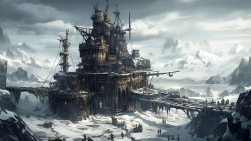 Картинка фэнтези замки нейросети графика нейроарт ai art нейронные сети рисунки нейро искусство frostpunk