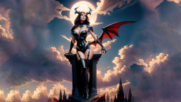 Картинка фэнтези демоны нейросети графика нейроарт ai art нейронные сети рисунки нейро искусство демонесса облака