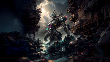 Картинка фэнтези роботы +киборги +механизмы нейросети графика нейроарт ai art нейронные сети рисунки нейро искусство девушка дракон робот