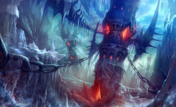 обоя видео игры, aion,  the tower of eternity, башня, цепи, скалы