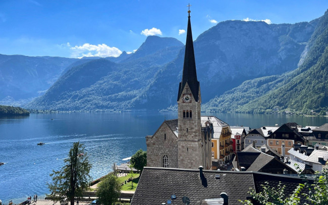 Обои картинки фото города, гальштат , австрия, горы, озеро, панорама