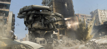 Картинка фэнтези роботы киборги механизмы стрельба взрыв