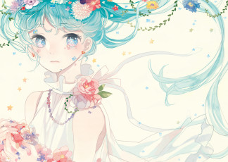 Картинка аниме vocaloid hatsune miku mig 36th underground арт девушка взгляд цветы