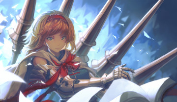 Картинка аниме touhou alice margatroid liuli девушка магия ведьма ленты бант доспехи броня оружие копье