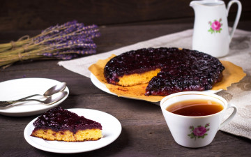 Картинка еда пироги чай лаванда смородиновый выпечка пирог
