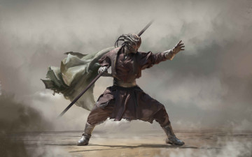 Картинка фэнтези существа маска воин стойка шест