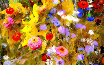 Картинка разное компьютерный+дизайн краски цветы штрих линии рендеринг сад луг