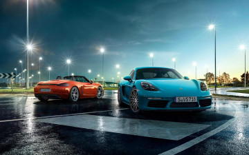 Картинка автомобили porsche boxster шоссе огни голубой оранжевый roadster фонари