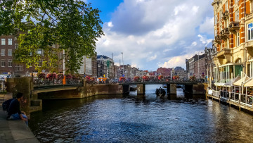 Картинка города амстердам+ нидерланды канал мост