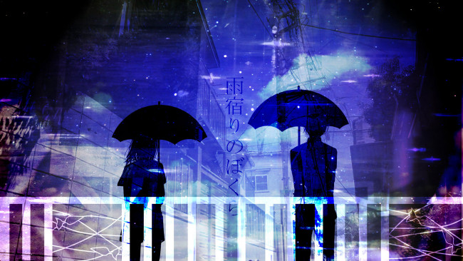 Обои картинки фото аниме, город,  улицы,  здания, двое