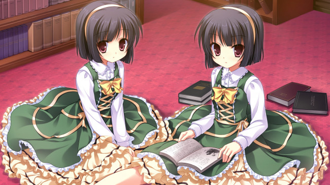 Обои картинки фото аниме, midori no umi, фон, взгляд, девушки