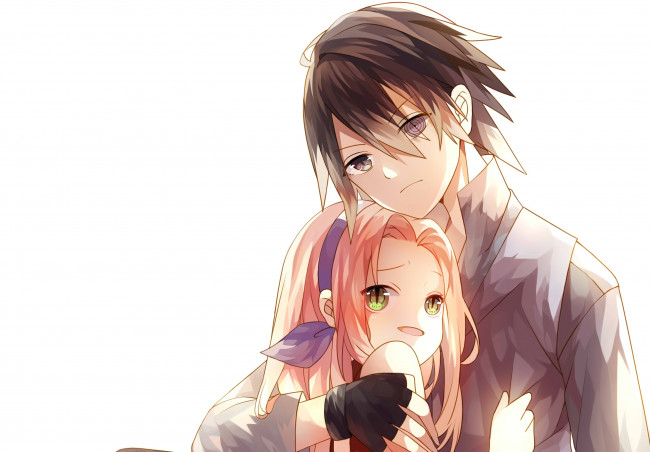 Обои картинки фото аниме, naruto, сакура, саске