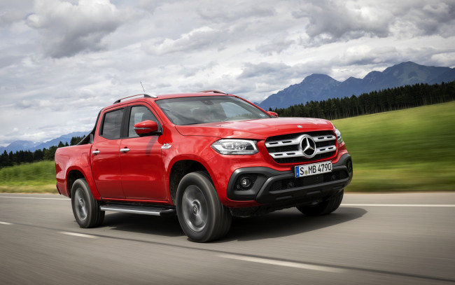 Обои картинки фото 2018 mercedes-benz x class, автомобили, mercedes-benz, x-class, 2018, красный, пикап, вид, спереди, внедорожник, мерседес