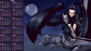 Картинка календари фэнтези 2019 calendar статуя ночь луна крылья мужчина