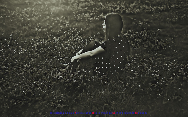 Обои картинки фото календари, компьютерный дизайн, 2019, calendar, сидеть, женщина, природа, трава, растение, девушка, цветы