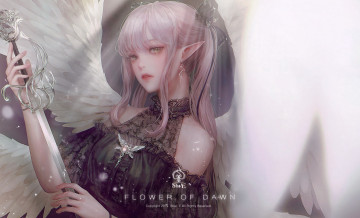 Картинка фэнтези ангелы девушка крылья оружие ушки