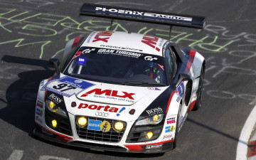 обоя audi r8 lms nurburgring, спорт, автоспорт, белый, реклама