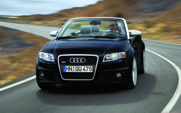 Картинка audi+rs4+cabriolet+2006 автомобили audi черный кабриолет дорога скорость