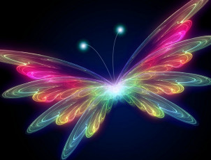 Картинка 3д+графика животные+ animals бабочка неон