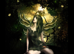 обоя 3д графика, ангел , angel, девушка, крылья, природа, бабочки