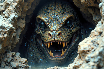 Картинка 3д+графика фантазия+ fantasy монстр существо ящер голова пасть пещера