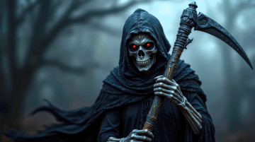 Картинка 3д+графика ужас+ horror смерть коса балахон туман