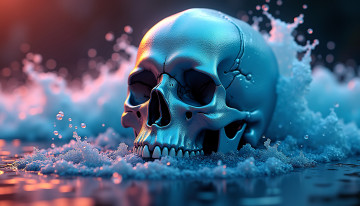 Картинка 3д+графика ужас+ horror череп вода пена