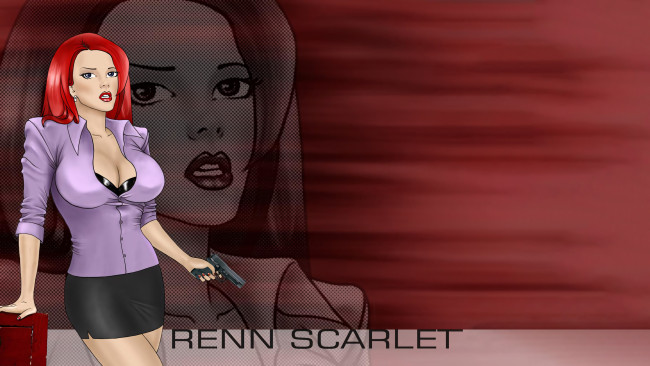 Обои картинки фото 295822, рисованное, люди, девушка, с, пистолетом