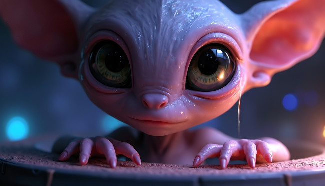 Обои картинки фото 3д графика, существа , creatures, существо, уши, глаза, пальцы, бочка