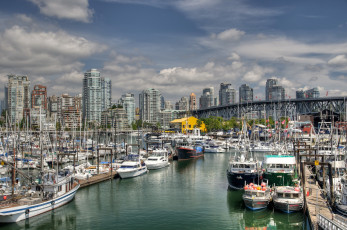 Картинка остров гранвиль канада корабли порты причалы катера много небоскребы яхты лодки