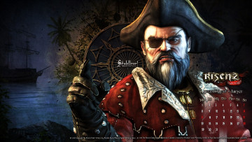 Картинка календари видеоигры гримаса август треуголка пират шрам