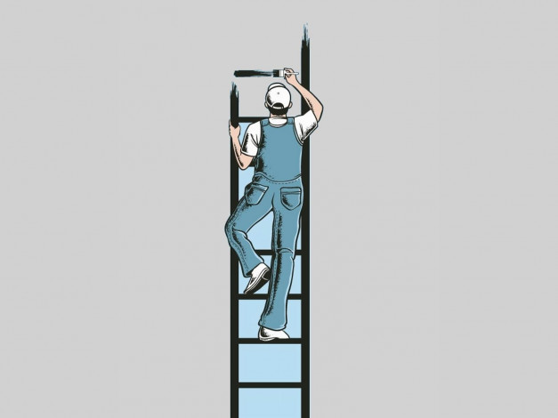 Обои картинки фото векторная, графика, стремянка, человек