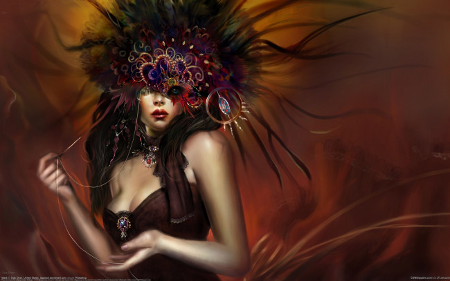 Обои картинки фото sida, chen, фэнтези, девушки, маска