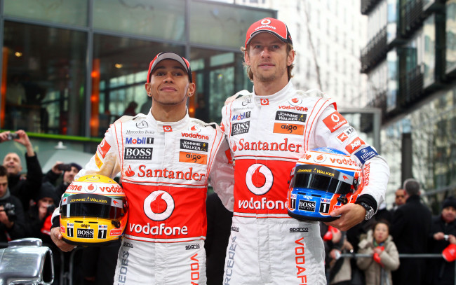 Обои картинки фото спорт, формула, 1, льюис, хэмилтон, дженсон, баттон