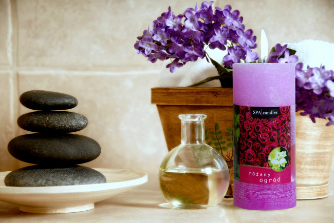 Обои картинки фото разное, свечи, масло, пламя, спа, сиреневый, сирень