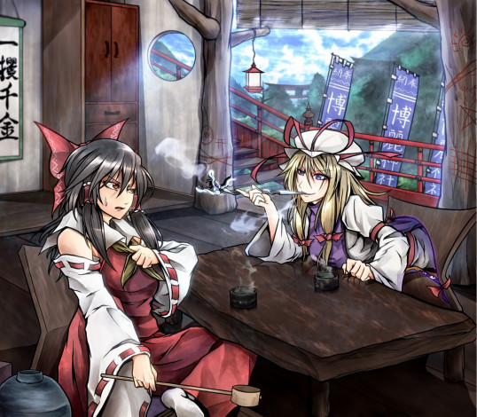 Обои картинки фото аниме, touhou, рейму, хакурей, юкари, Якумо