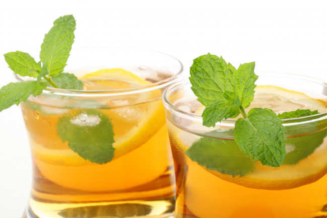 Обои картинки фото еда, напитки, ice, tea, лимон, мята