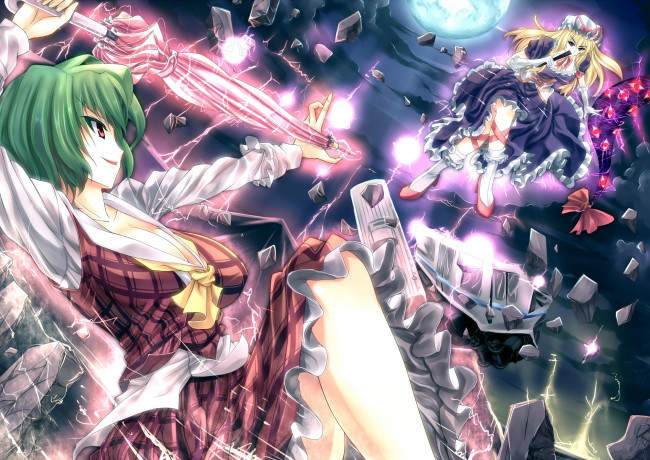 Обои картинки фото аниме, touhou, юкари, Якумо, казами, юка