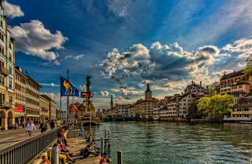 Картинка z& 252 rich +switzerland города цюрих+ швейцария здания цюрих limmat river switzerland zurich набережная река лиммат