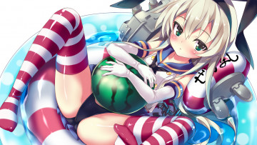 Картинка аниме kantai+collection kantai collection взгляд трусики попка море роботы арбуз