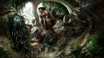 Картинка dragon+battle видео+игры ~~~другое~~~ взгляд мужчина оружие дракон фон