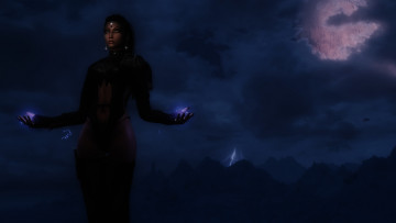 Картинка видео+игры the+elder+scrolls+v +skyrim магия фон взгляд девушка