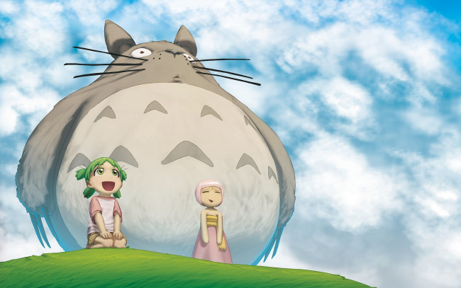 Обои картинки фото мой друг тотторо, аниме, my neighbor totoro, дух, дети, холм, небо