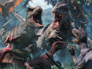 Картинка разное динозавры трава природа много