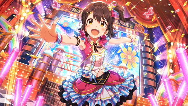 Обои картинки фото аниме, idolm@ster, фон, взгляд, девушка