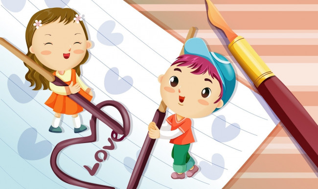 Обои картинки фото векторная графика, дети , children, фон, девушка, взгляд