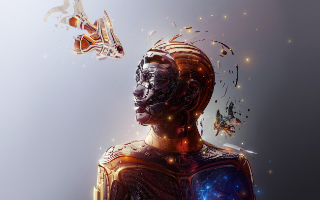 Обои картинки фото 3д графика, _science fiction, лицо, рыба