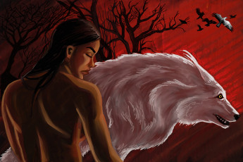 Картинка рисованное комиксы волк фон девушка